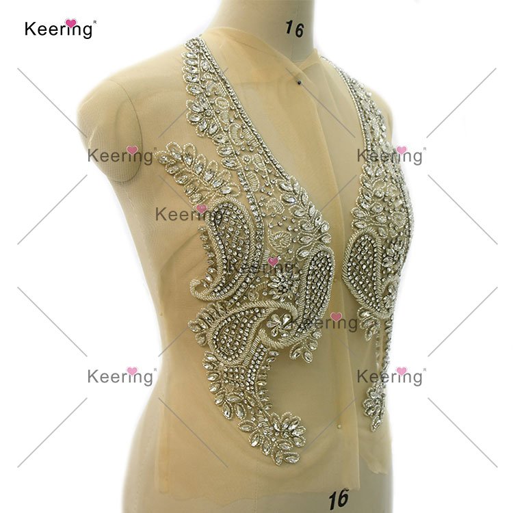 WDP-421 Shiny Rhinestones Sew On Crystal Mesh Bodice Applique For Wedding Dress
