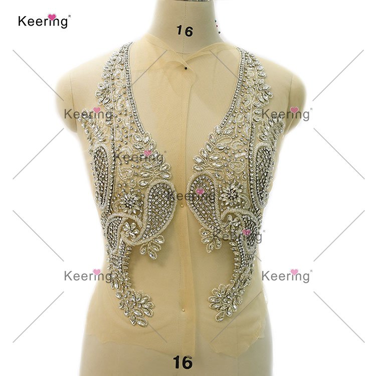 WDP-421 Shiny Rhinestones Sew On Crystal Mesh Bodice Applique For Wedding Dress