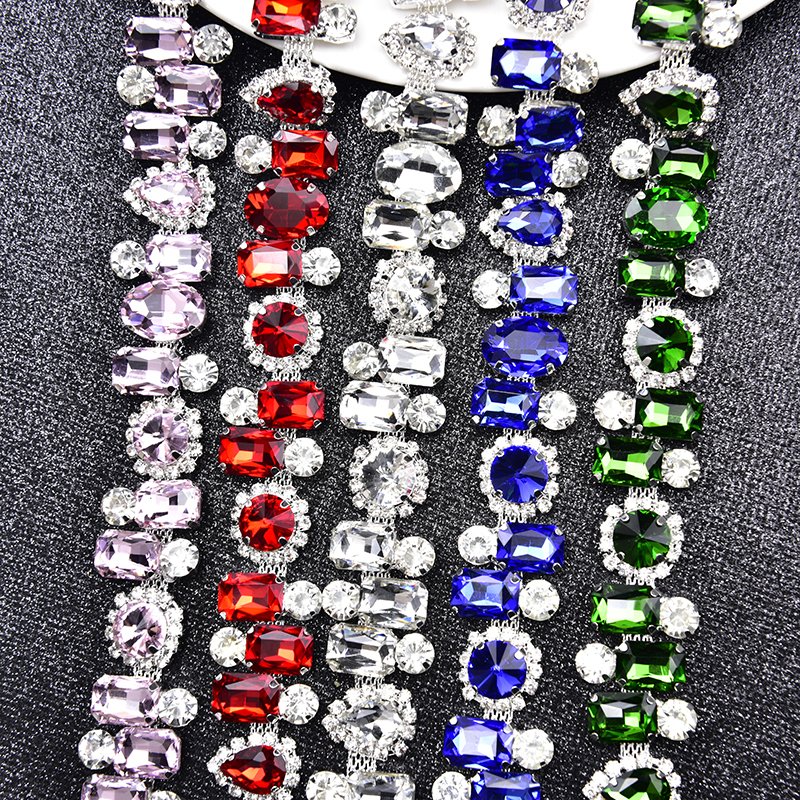 New Design Rhinestone Chain Colorful gold crystal flower rhinestone trim for garment accessories