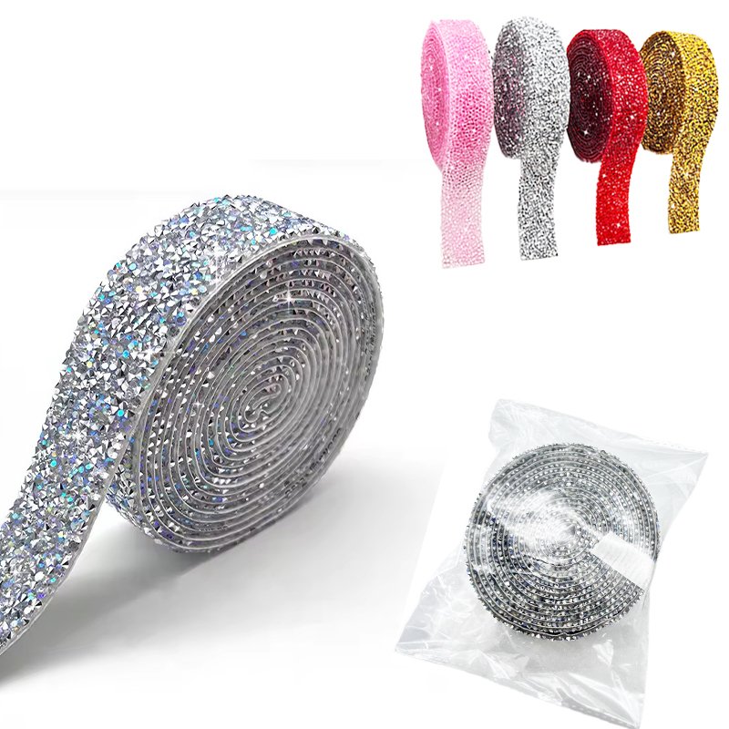 Wholesale Self-Adhesive Resin Mesh Strips with Hotfix Rhinestone Lace Trims Ribbons sticker Clothing Shoes Bags Accessories