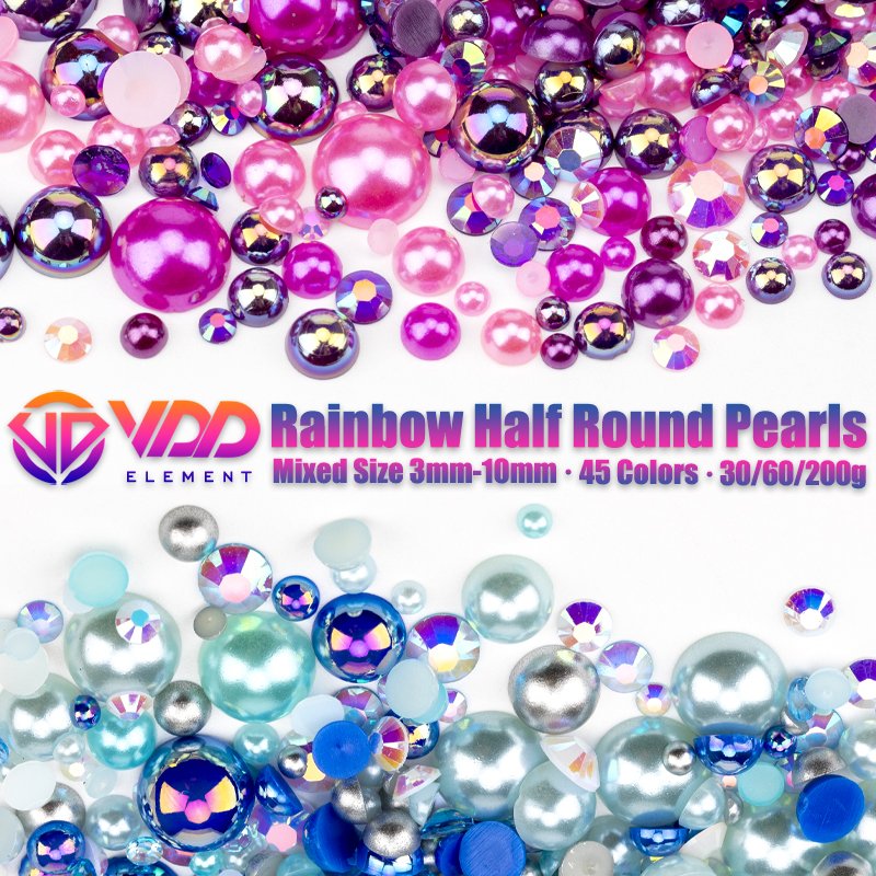 VDD Wholesale 30g Mix Size ABS Half Round Rainbow Pearls Flatback Beads Color Resin Rhinestones Crafts Nail Art DIY Decorations