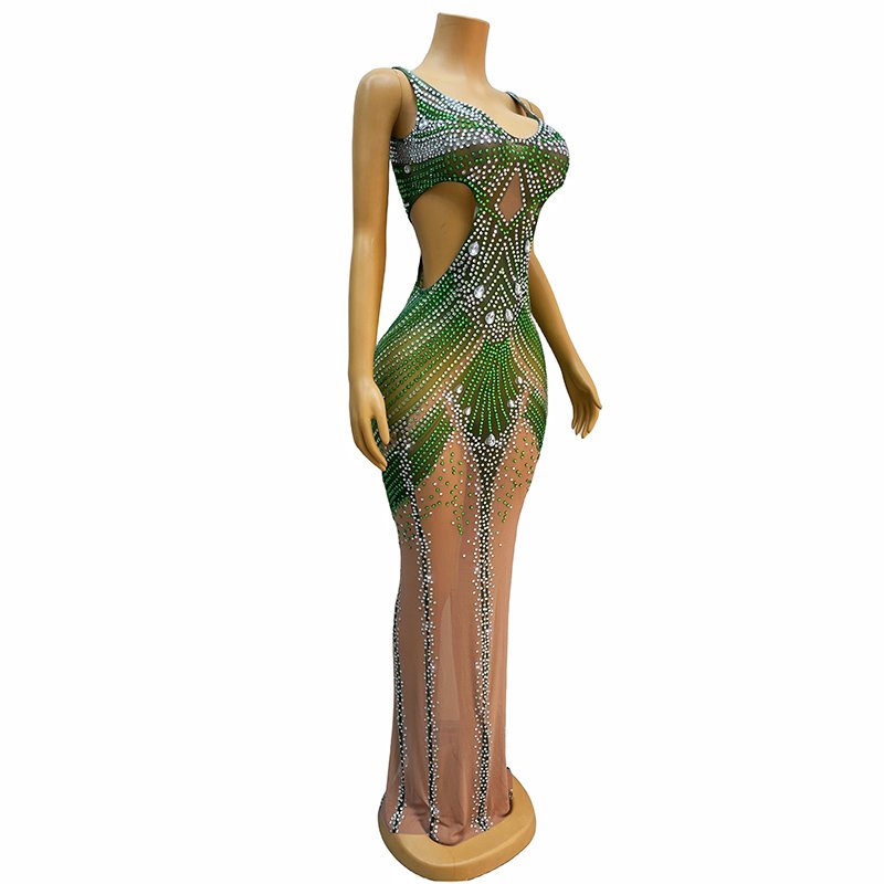 Novance Y3554 Sleeveless Rhinestone Dress High Quality Custom Dresses Women Plus Size Diamond Dress Long For Birthday