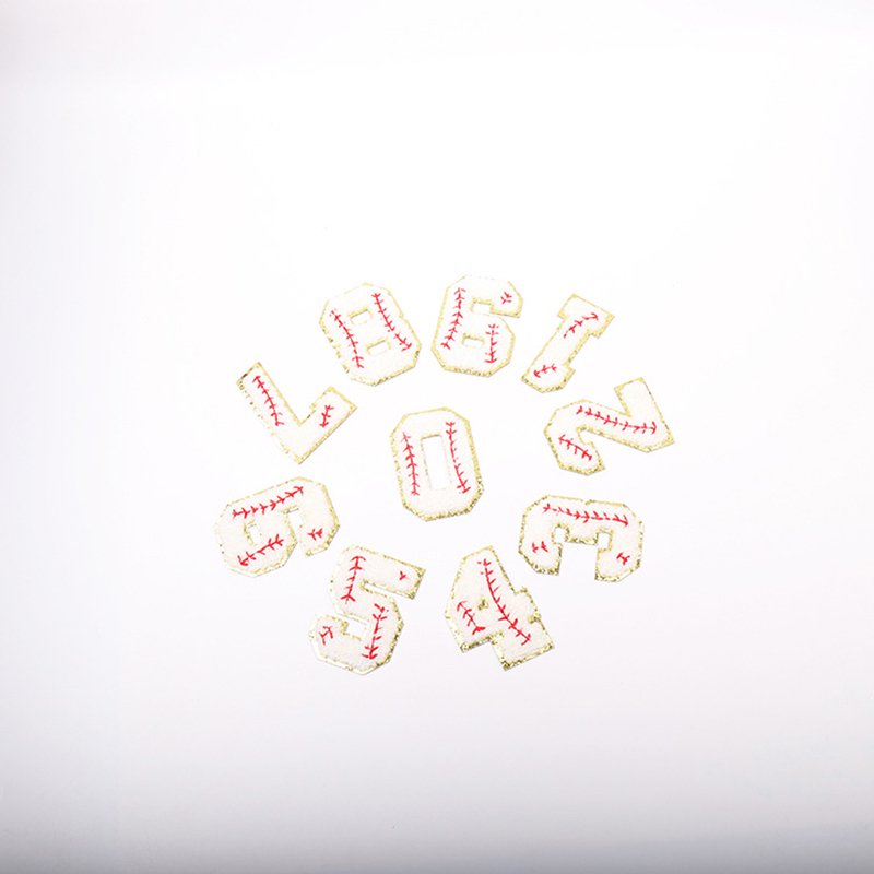 7.5CM Baseball English Letter Iron on Glitter Chenille Fabric PVC Handmade Embroidery Patches Rhinestone Embroidered Sequins