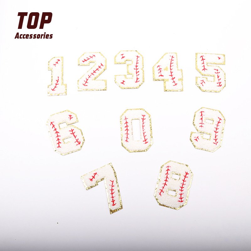 7.5CM Baseball English Letter Iron on Glitter Chenille Fabric PVC Handmade Embroidery Patches Rhinestone Embroidered Sequins