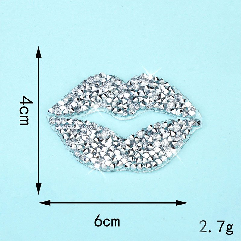 Popular Women Rhinestone Hat Bag Patches Heat Press Small Silver Shiny Lips Iron on Patches for Children Dress Clothing.