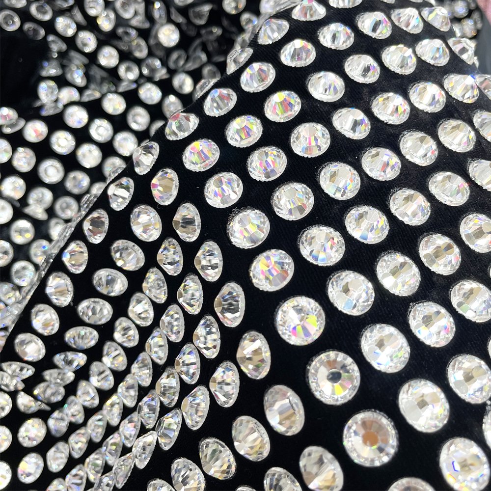 VA006 custom 10mm rhinestone fabric velvet heavy rhinestone handmade beaded lace fabric
