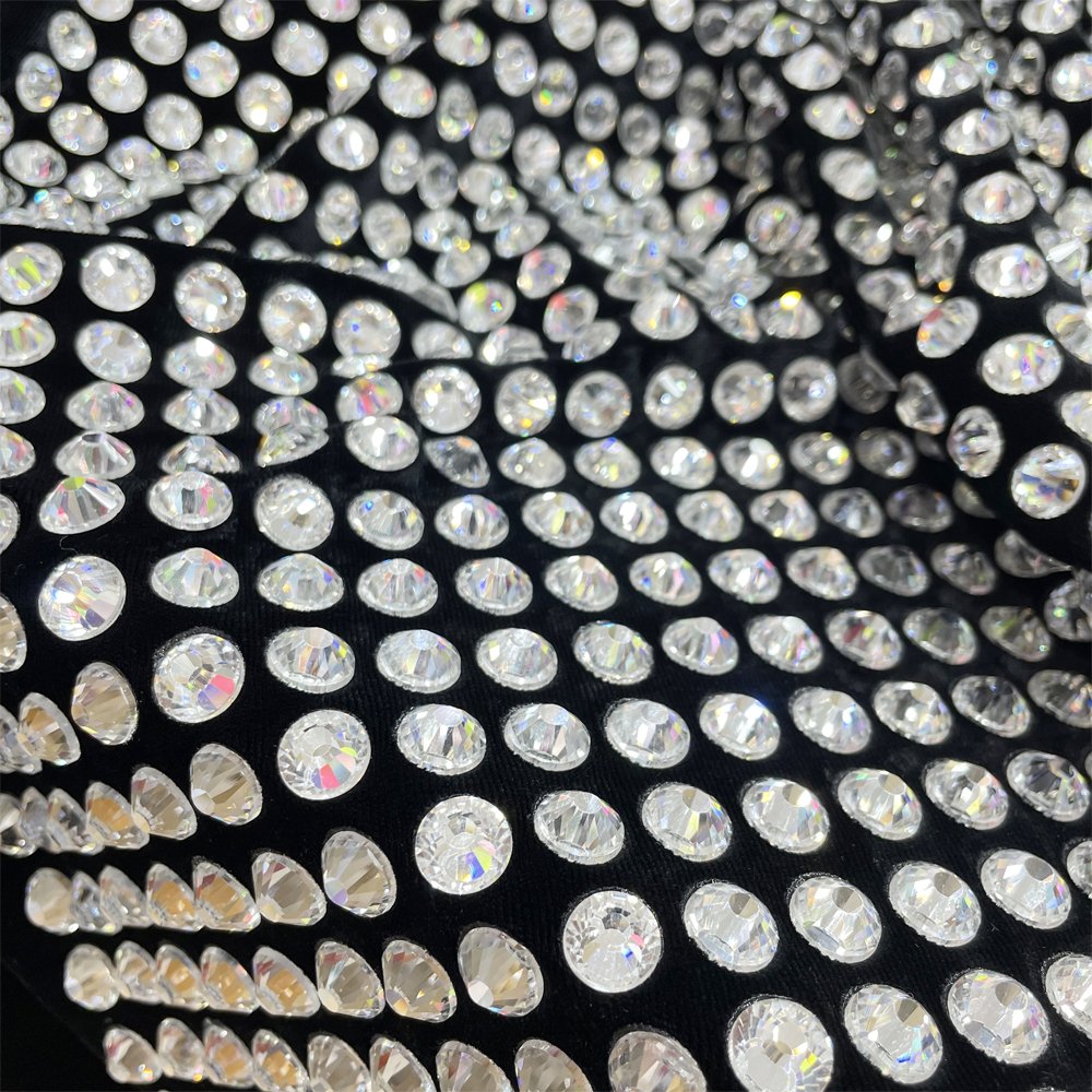VA006 custom 10mm rhinestone fabric velvet heavy rhinestone handmade beaded lace fabric