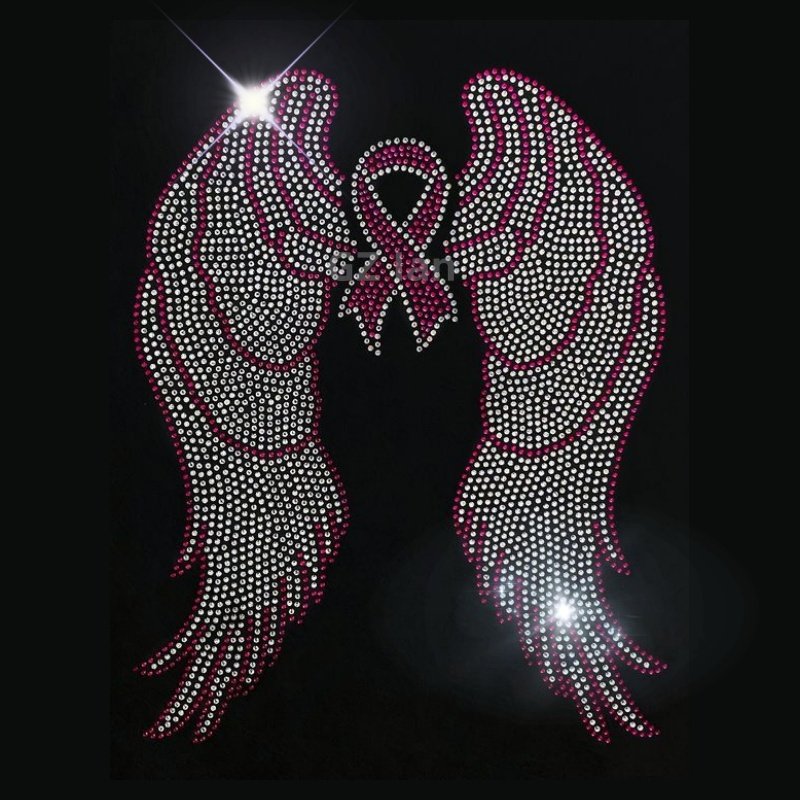 Hope Pink Ribbon Custom Hot Fix Iron On Bling Crystal Butterfly Breast Cancer Logo Rhinestone Transfer Design