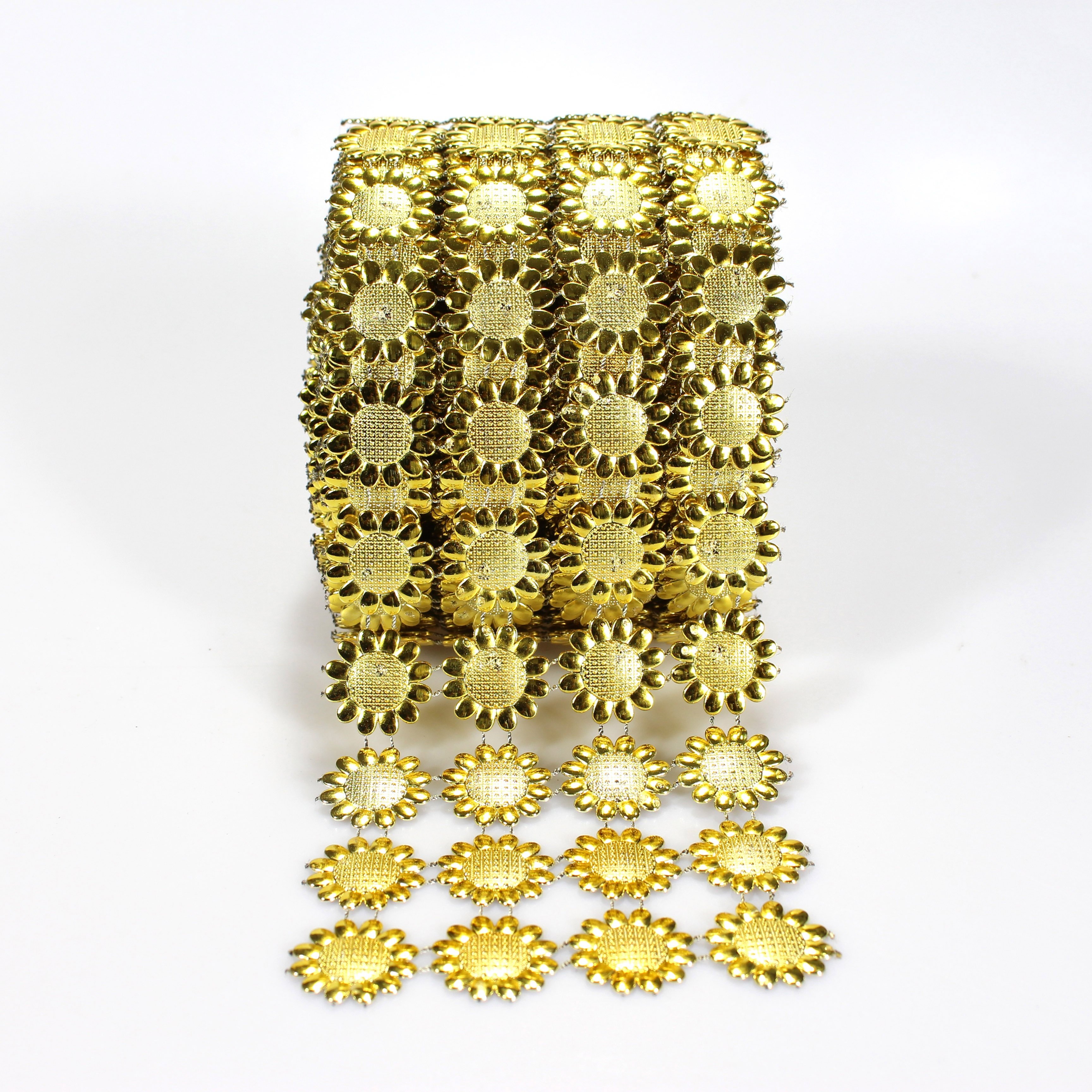 4 rows of Shiny Sunflower Shape Diamond Mesh Wrap Roll Faux Rhinestone Crystal Mesh Ribbon Roll