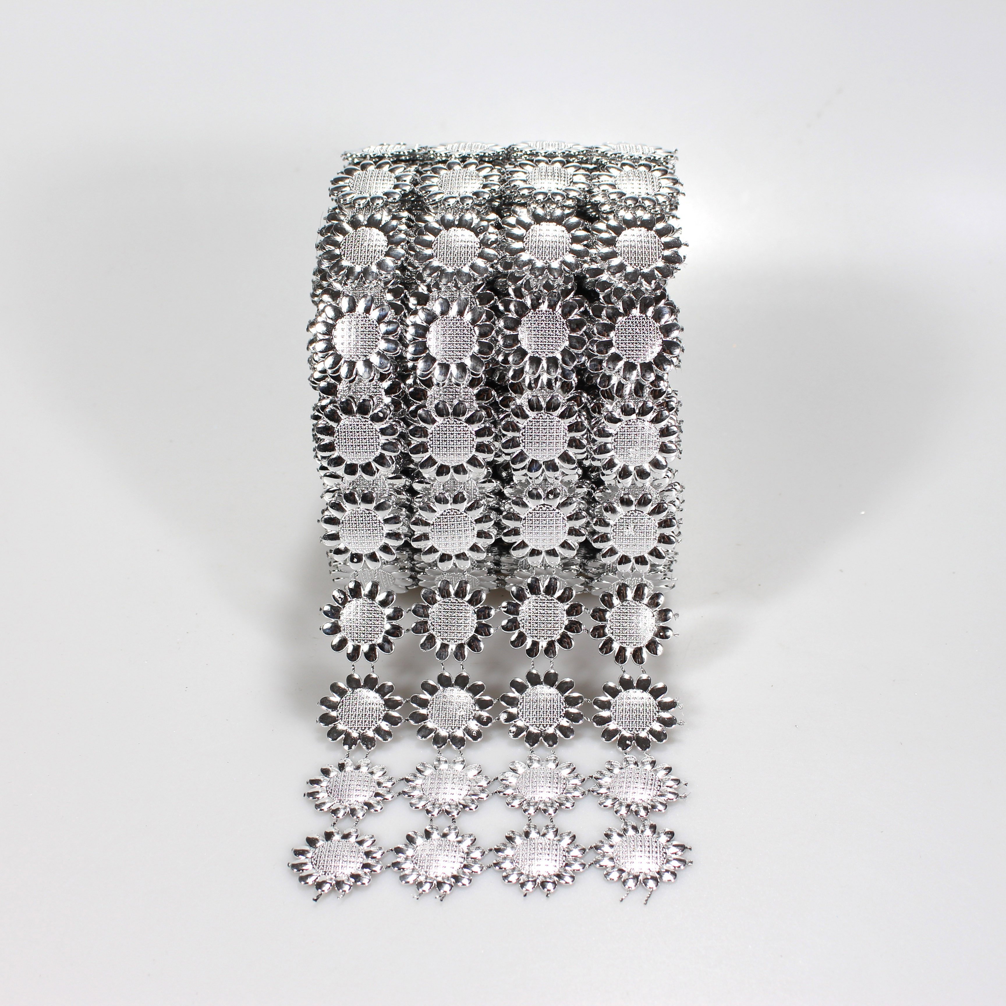 4 rows of Shiny Sunflower Shape Diamond Mesh Wrap Roll Faux Rhinestone Crystal Mesh Ribbon Roll