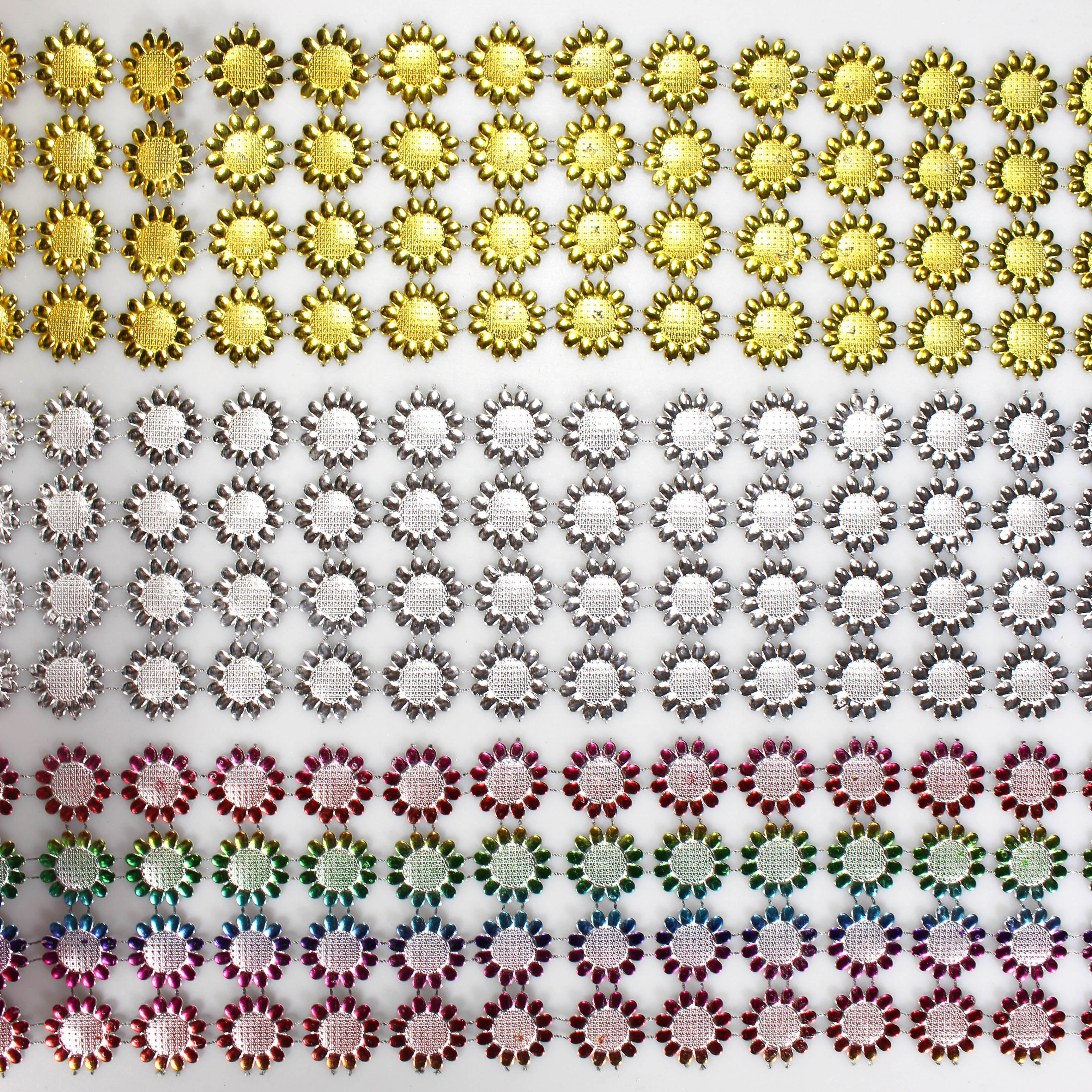 4 rows of Shiny Sunflower Shape Diamond Mesh Wrap Roll Faux Rhinestone Crystal Mesh Ribbon Roll