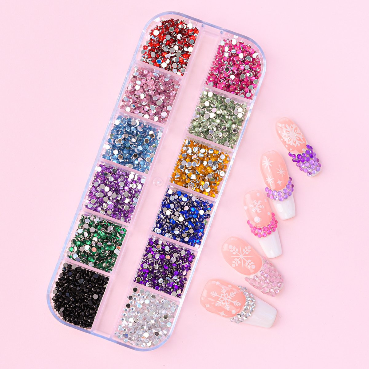 12 Grids/Box Colorful Crystals Nail Art Rhinestones Acrylic Nail Stones Flat Back DIY Shiny Stone Tips 3D Nails Art Decorations