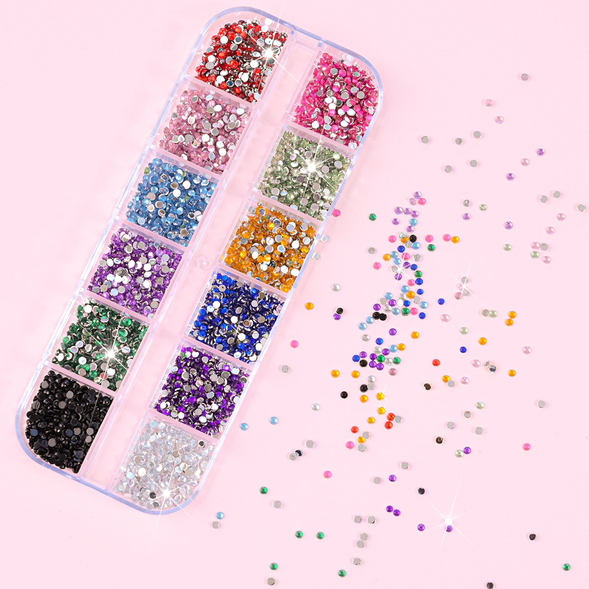 12 Grids/Box Colorful Crystals Nail Art Rhinestones Acrylic Nail Stones Flat Back DIY Shiny Stone Tips 3D Nails Art Decorations