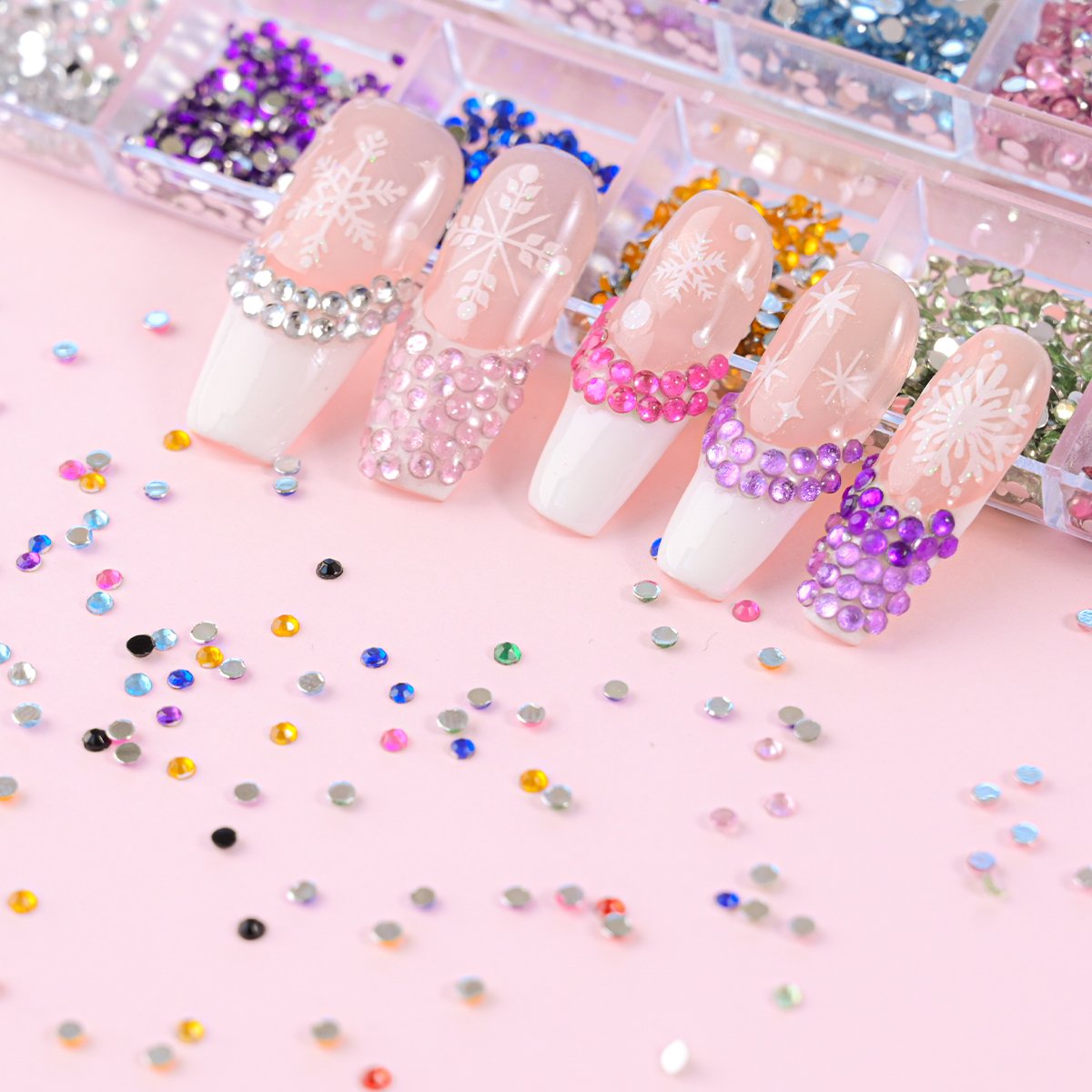 12 Grids/Box Colorful Crystals Nail Art Rhinestones Acrylic Nail Stones Flat Back DIY Shiny Stone Tips 3D Nails Art Decorations