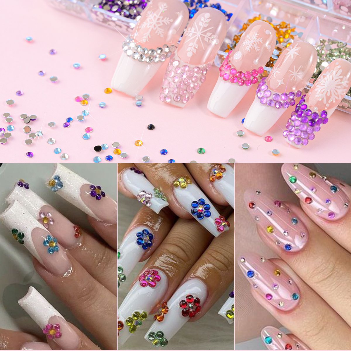 12 Grids/Box Colorful Crystals Nail Art Rhinestones Acrylic Nail Stones Flat Back DIY Shiny Stone Tips 3D Nails Art Decorations