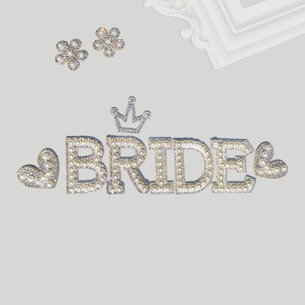 A-Z Pearl Rhinestone English Letter Patches Iron on Sticks Applique 3D Handmade Bead Diy Cute pearl letters embroidery