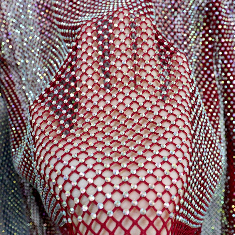 S384 Sexy See Through Mesh Top Bling Bling Crystal Club Wear Slim Pullover Top Glitter Rhinestone Fishnet Crop Top Shirt