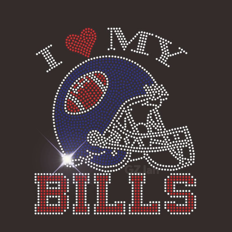 Buffalo Mafia Patch Custom Rhinestones Transfer Bills NFL Football Team Motif Hot-fix Iron On Rhinestone Transfer for Shirt