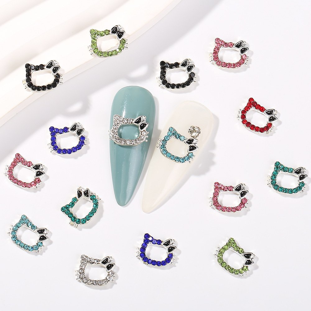 3D Kawaii Cat HK Nail Art Decorations nail Charms Alloy Nail Jewelry Rhinestones
