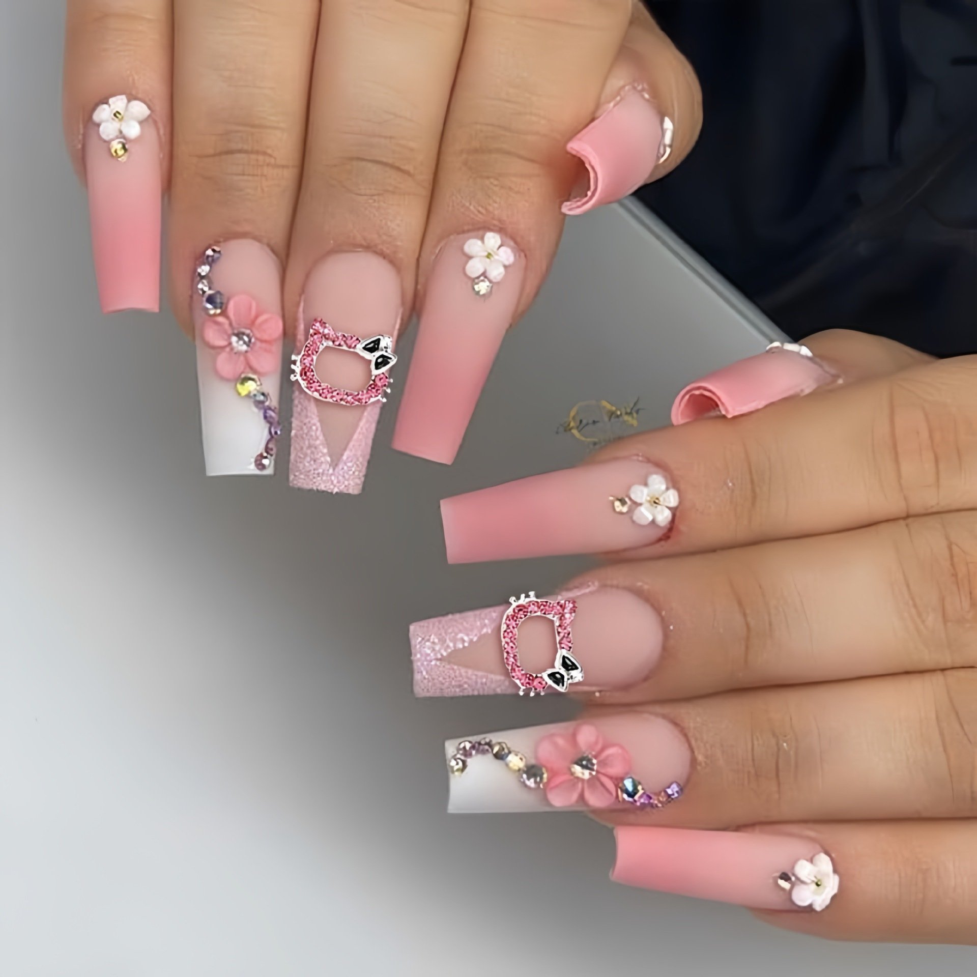 3D Kawaii Cat HK Nail Art Decorations nail Charms Alloy Nail Jewelry Rhinestones