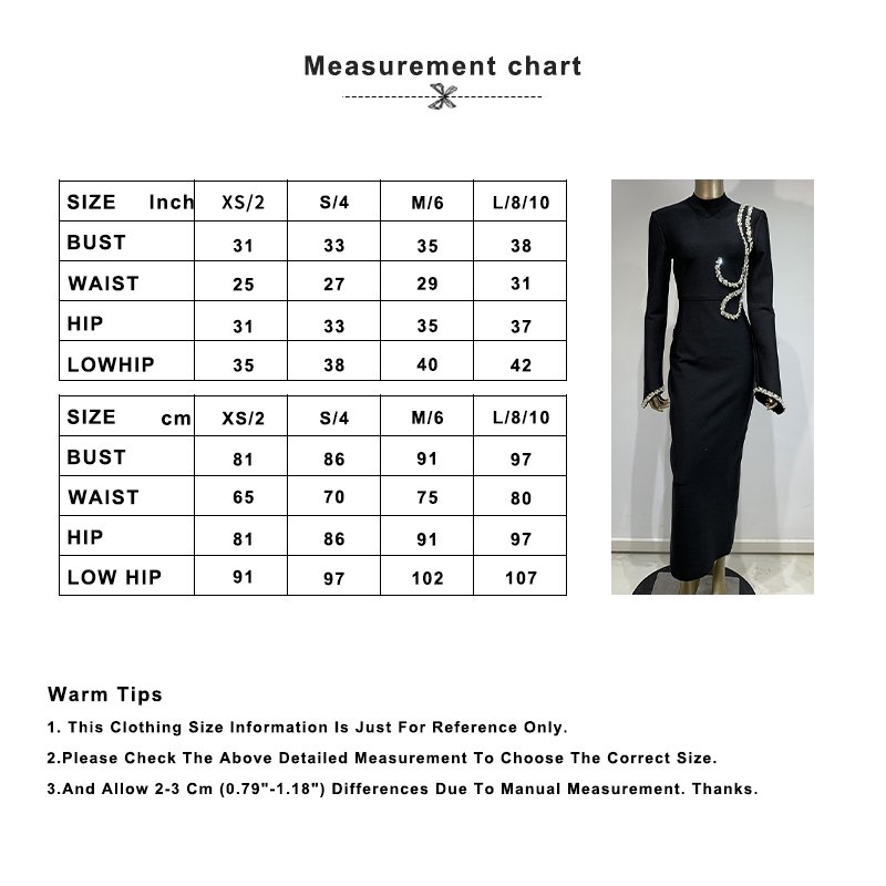 Fashion Bandage Black Mock Neck Sparkle Long Sleeve Rhinestone Elegant Long Party Dresses for Women