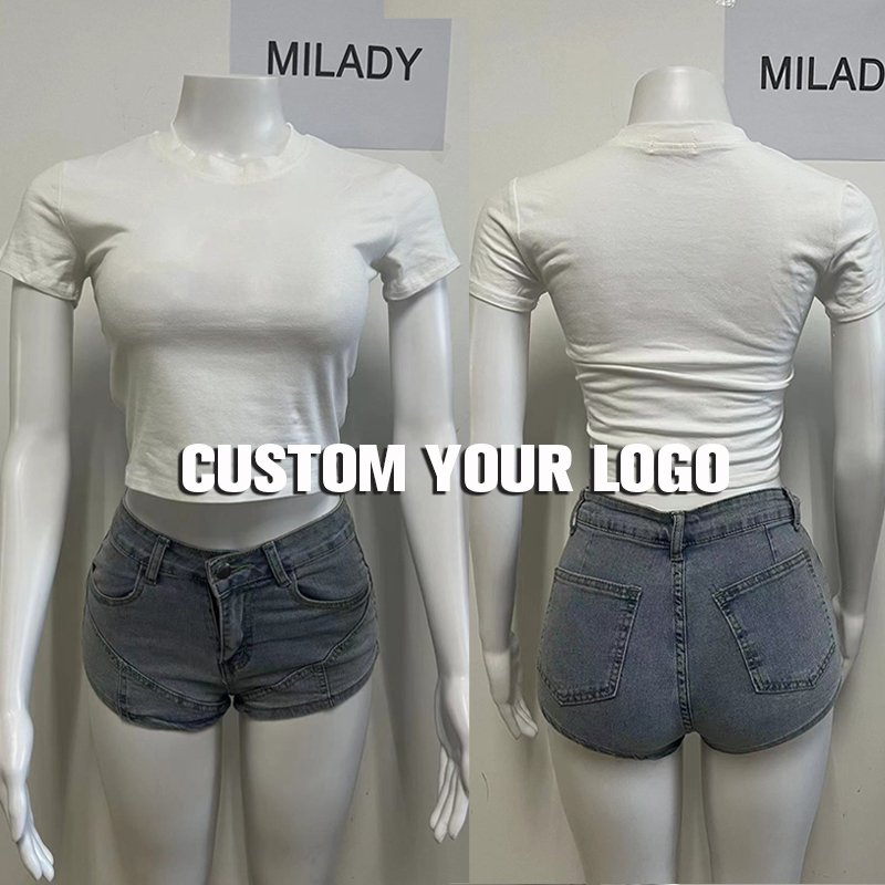 Wholesale Summer High Quality Slim Fit Cotton T Shirt Rhinestone Logo Custom Women'S T-Shirt Plain T Shirts Women Crop Top Shirt