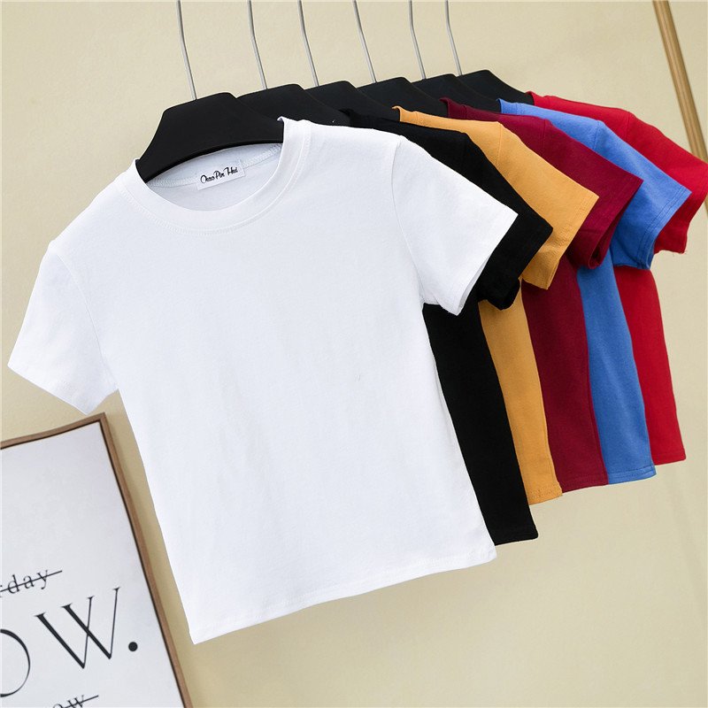 Wholesale Summer High Quality Slim Fit Cotton T Shirt Rhinestone Logo Custom Women'S T-Shirt Plain T Shirts Women Crop Top Shirt
