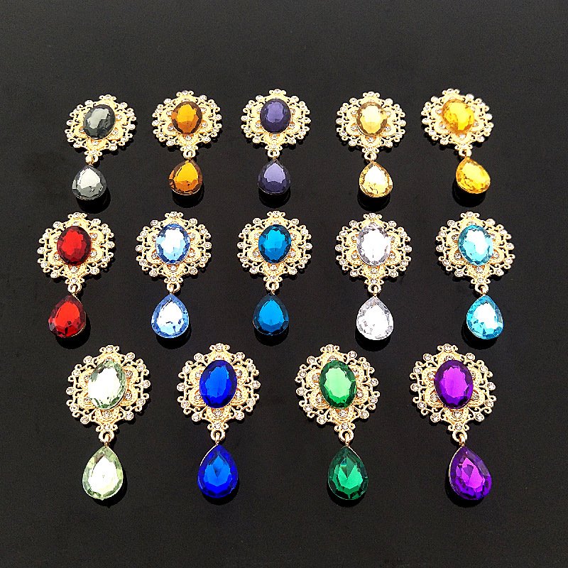 Custom Alloy Brooch Buttons Rhombic Pendant Metal Rhinestone Buttons for DIY Ornaments Clothing Decoration Accessories