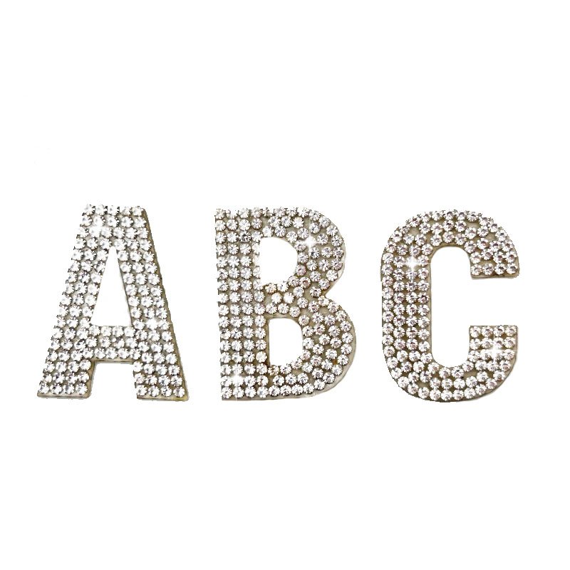 3.5cm rhinestone applique letters iron on patches rhinestone motif letter for clothing