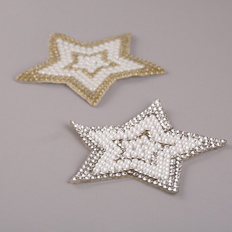 Wholesale 3 inch cheap bling strass hot fix transfer patch iron on silver black crystal rhinestones beaded patches star for hats
