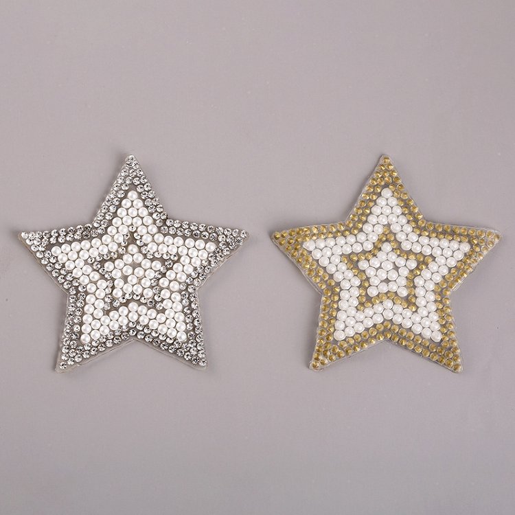 Wholesale 3 inch cheap bling strass hot fix transfer patch iron on silver black crystal rhinestones beaded patches star for hats