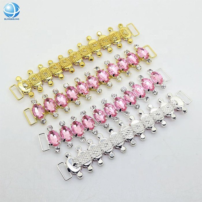 Fashion pink acrylic bikini connectors chain Rhinestone swimwear connector buckle
