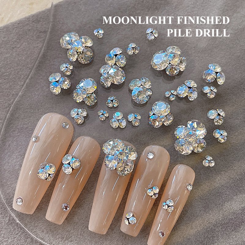 Finished Pile Diamond Press On Nail Jewelry High Shine AB Crystal Point Back K9 Nail Rhinestone Charms Jewelry For Salon