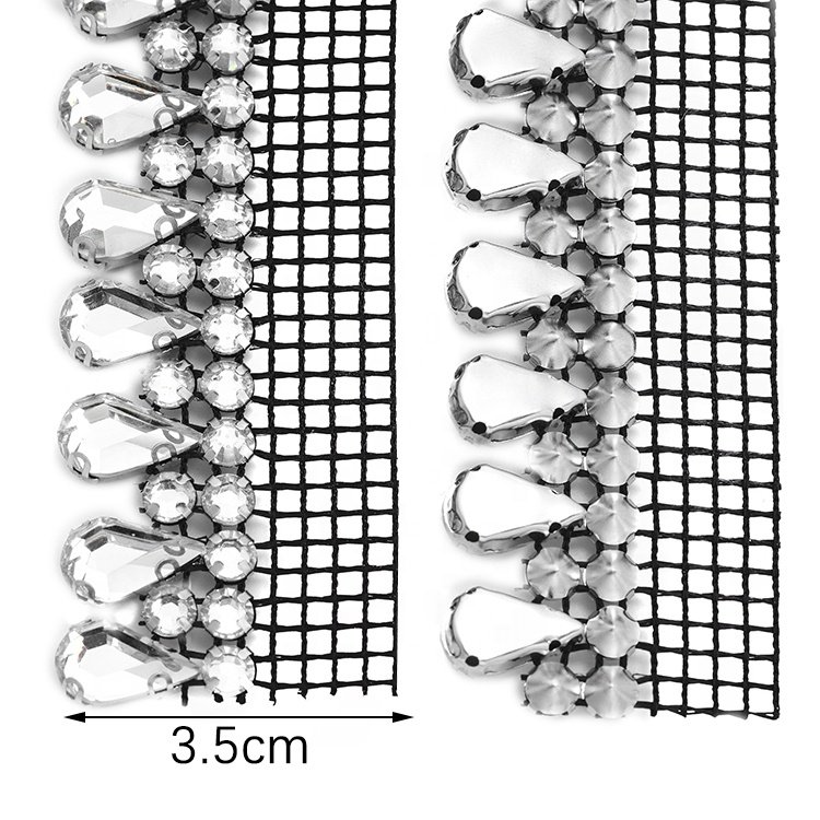 Manufacturers wholesale single side double row 8*13 water drop resin glass fashion accessories rhinestone mesh decoration