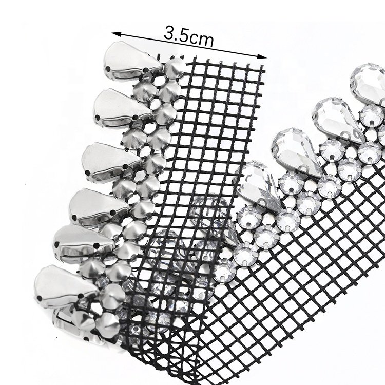 Manufacturers wholesale single side double row 8*13 water drop resin glass fashion accessories rhinestone mesh decoration