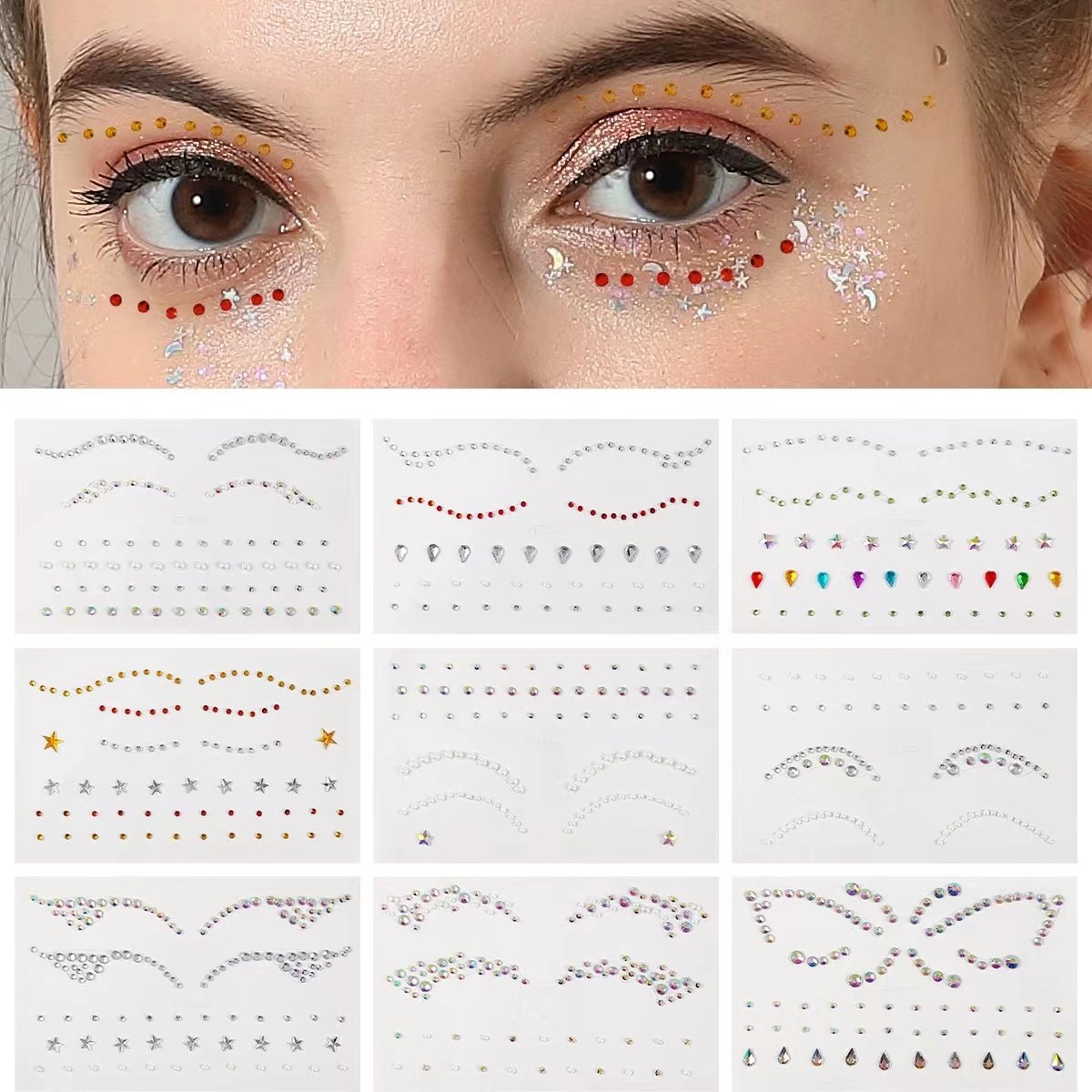 Self-Adhesive Face Jewels Gems Eye Stickers Face Diamonds Rhinestones for Makeup