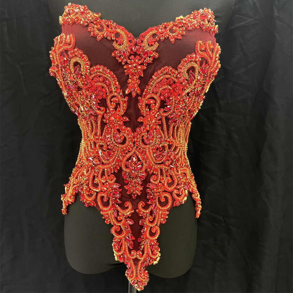 PE003 Sparkling handmade glass crystal embroidery patches rhinestone bodice appliques for dress