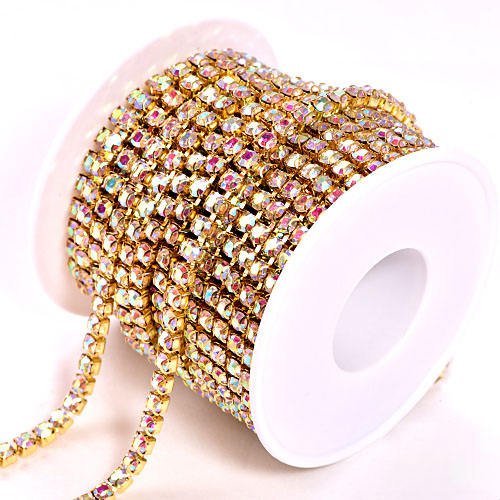 Factory Direct Sales Ab Crystal Close Two Row Rhinestone Cup Chain For Clothing Accessories