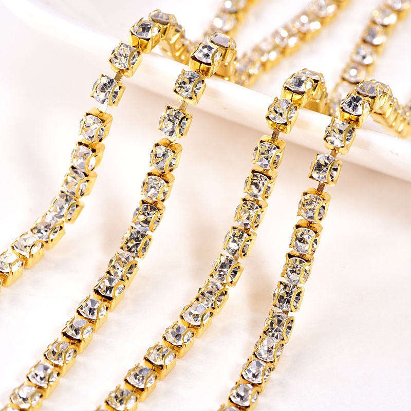 Factory Direct Sales Ab Crystal Close Two Row Rhinestone Cup Chain For Clothing Accessories