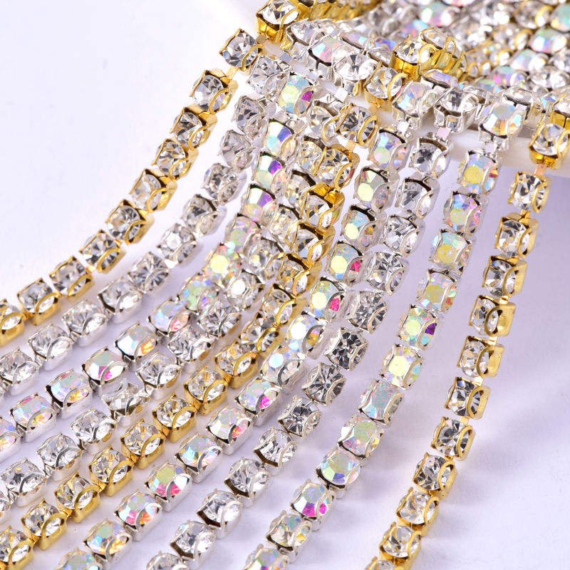 Factory Direct Sales Ab Crystal Close Two Row Rhinestone Cup Chain For Clothing Accessories