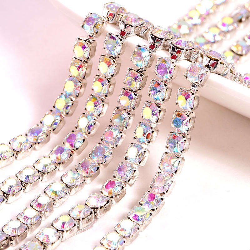 Factory Direct Sales Ab Crystal Close Two Row Rhinestone Cup Chain For Clothing Accessories