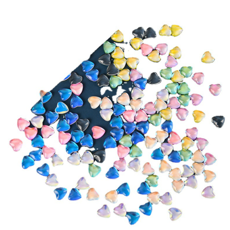 CNYNAIL Love Candy Nail Rhinestones Aurora Heart Flat Bottom Magic Crystal Heart Nail Beauty Supplies Decorations 6MM