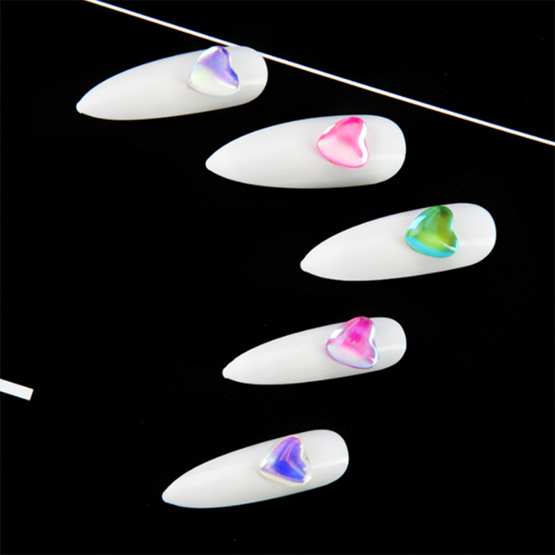 CNYNAIL Love Candy Nail Rhinestones Aurora Heart Flat Bottom Magic Crystal Heart Nail Beauty Supplies Decorations 6MM