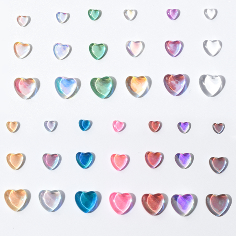 CNYNAIL Love Candy Nail Rhinestones Aurora Heart Flat Bottom Magic Crystal Heart Nail Beauty Supplies Decorations 6MM