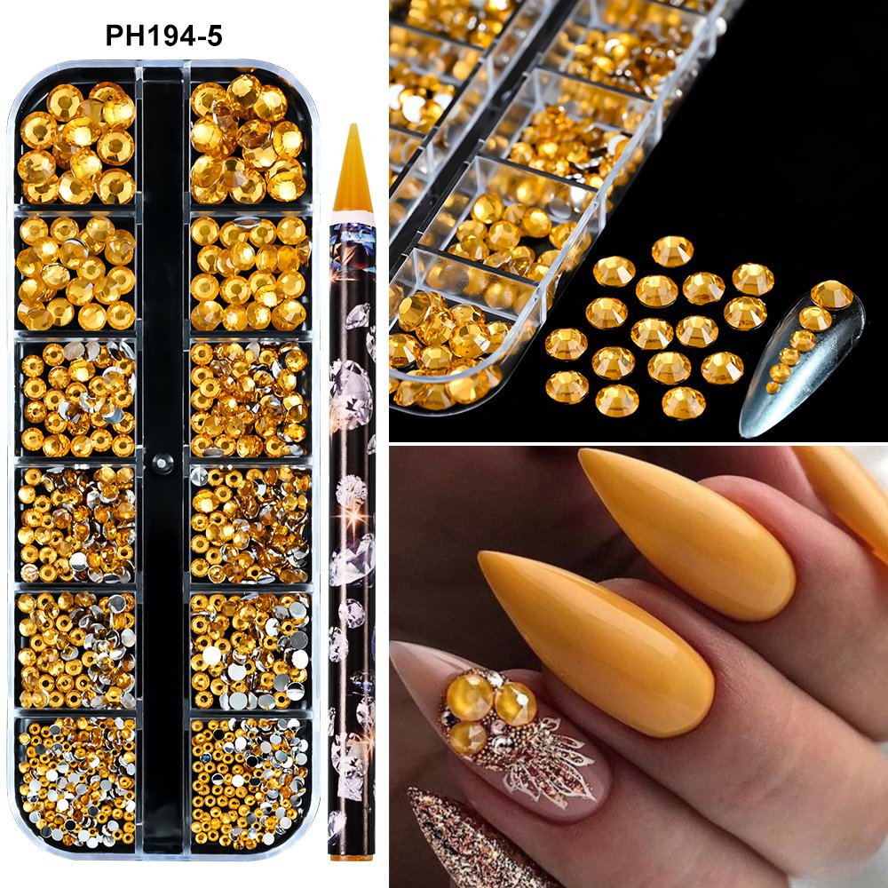 12Grids Christmas Red Green Nail Rhinestones SS6-SS30 Mixed Flat Back Nail Rhinestone Gem Glass Stones With Dotting Pen