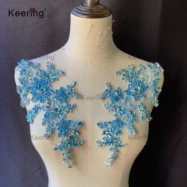 WDPE-001 Colorful symmetrical rhinestone appliques delicate flower bodice sash applique for bridal bridesmaid dress