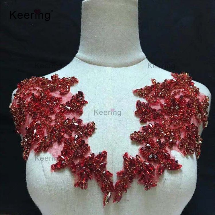 WDPE-001 Colorful symmetrical rhinestone appliques delicate flower bodice sash applique for bridal bridesmaid dress
