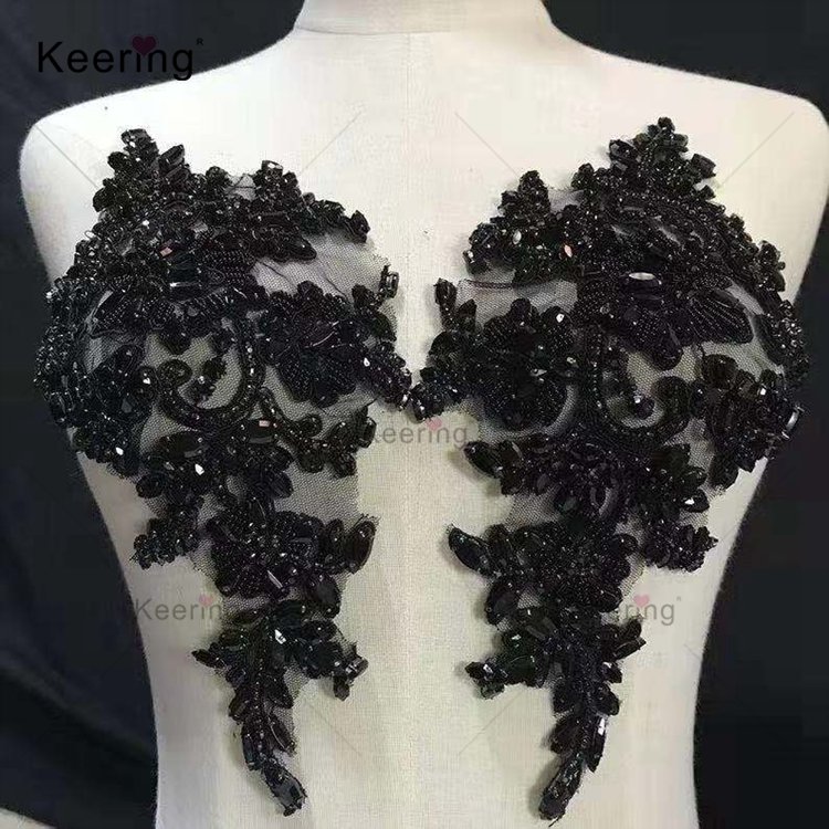 WDPE-001 Colorful symmetrical rhinestone appliques delicate flower bodice sash applique for bridal bridesmaid dress