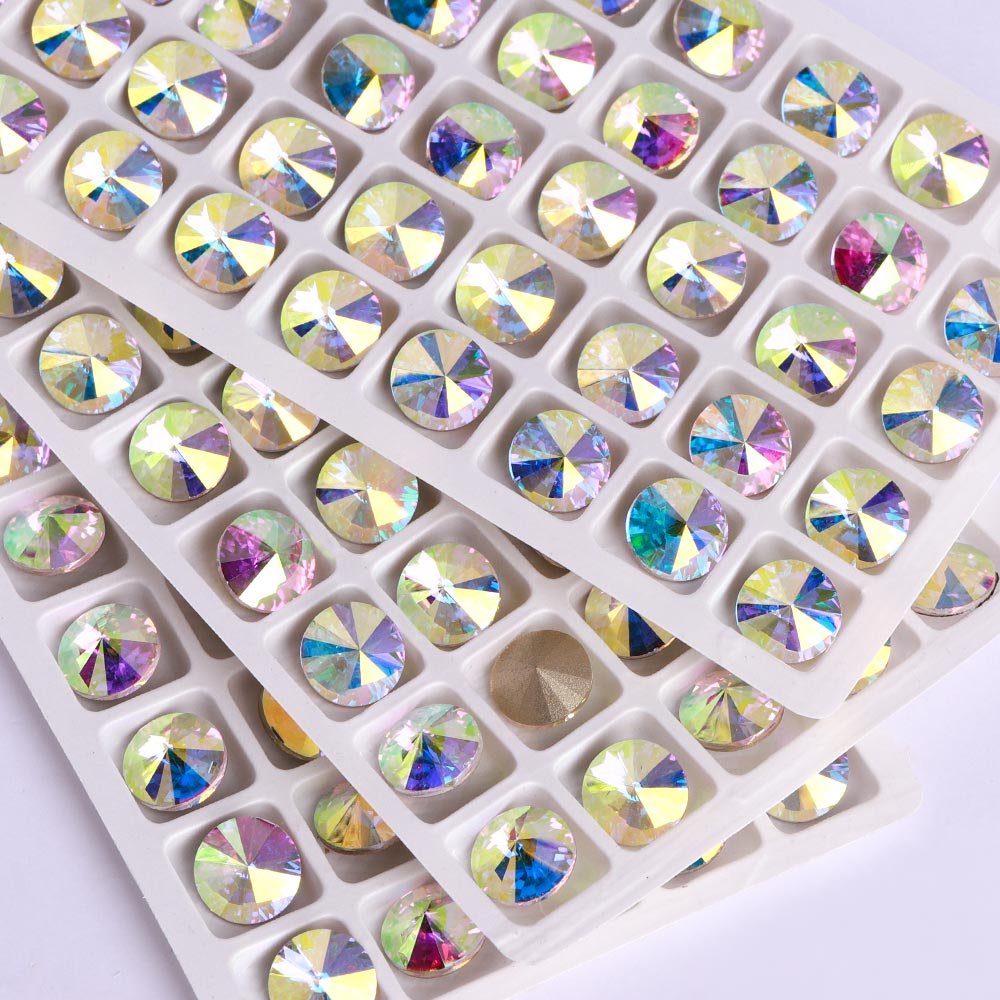 Wholesale Fancy Rhinestones Non Hotfix Rivoli Shape K9 Glass Crystal High Grade Zeta Phi Beta Shoes 1 Bag 8 Colors Glue on 10mm