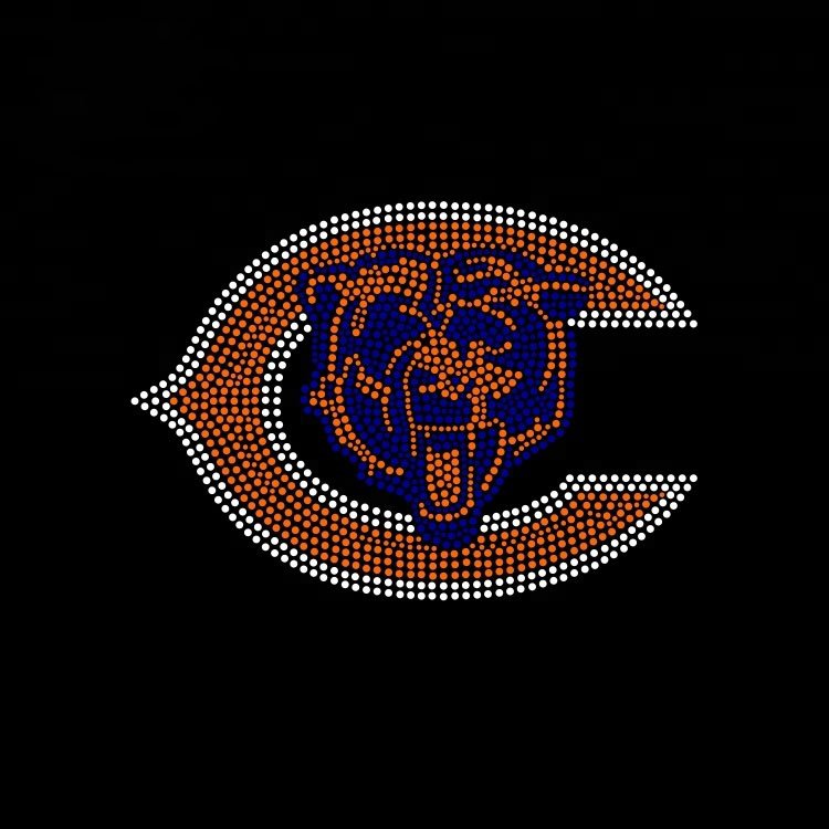 Custom bling hotfix iron on NFL sport team logo strass template design decal Chicago Bears rhinestone transfer for clothing